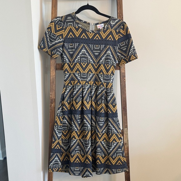 LuLaRoe Amelia Dress in Blue and Gold - Picture 1 of 2